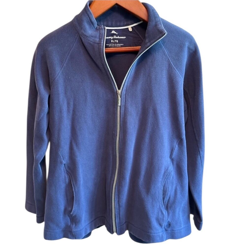 Tommy Bahama Aruba full Zip sweater women’s XL, blue, with front pockets